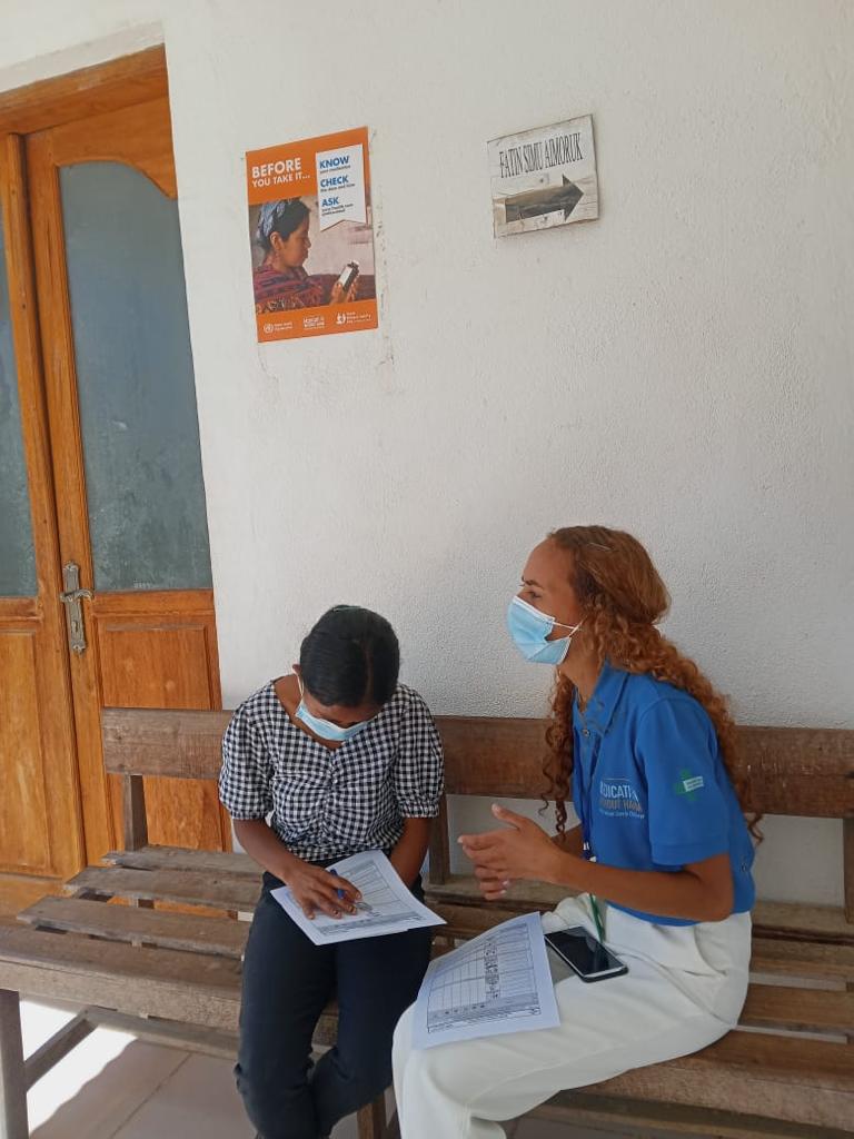 The Cabinet Quality Assurance in Health focal point Quality Improvement (QI) at the Aileu Internal Health Centre, Maubisse Referral Hospital and Suai Referral Hospital conducted interviews to the patient Safety Program.